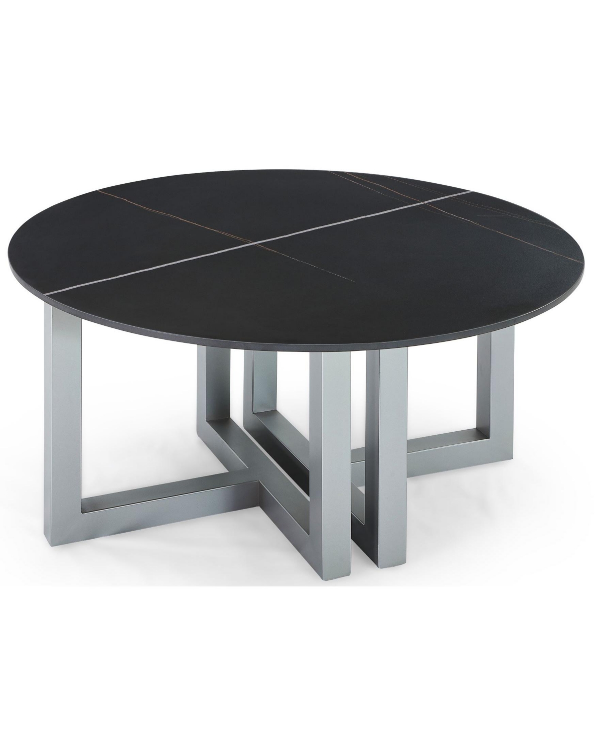Macy's Emila 38" Round Sintered Stone Mix And Match Coffee Table In Black Sintered Stone,silver Sky