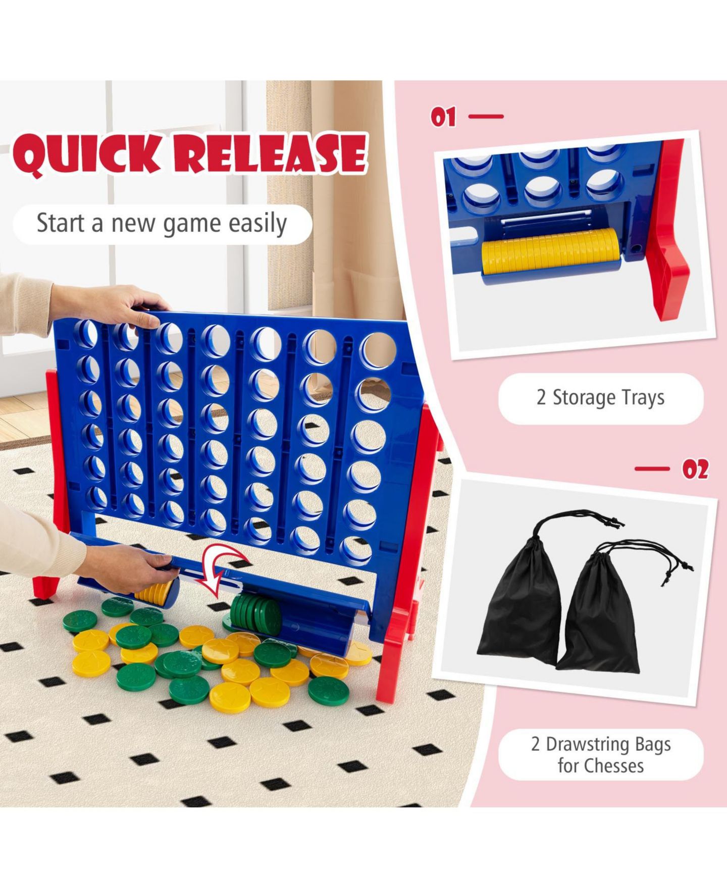 Детские игрушки GOUUN Giant 4-to-Score Jumbo Connect Game Set for Outdoor Family Fun — фото 6