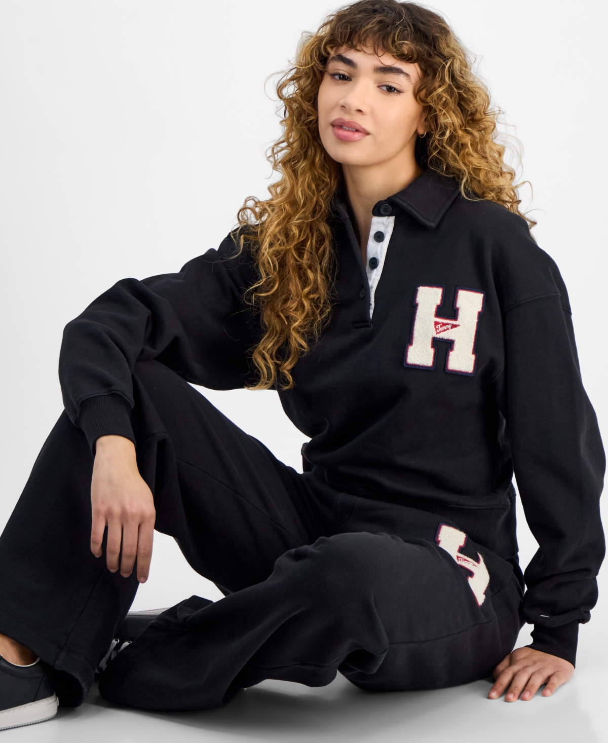 Tommy Jeans Women's Cotton H-Patch Long-Sleeve Polo Sweatshirt