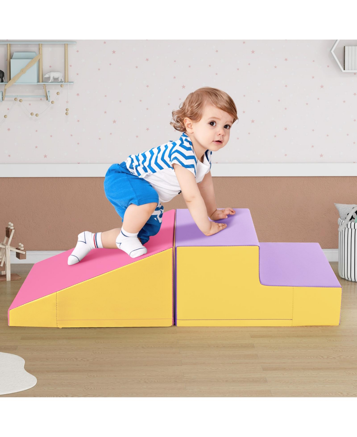Gouun 2-Piece Step and Slide Climber for Infants and Toddlers Baby Soft Play Set Foam Blocks