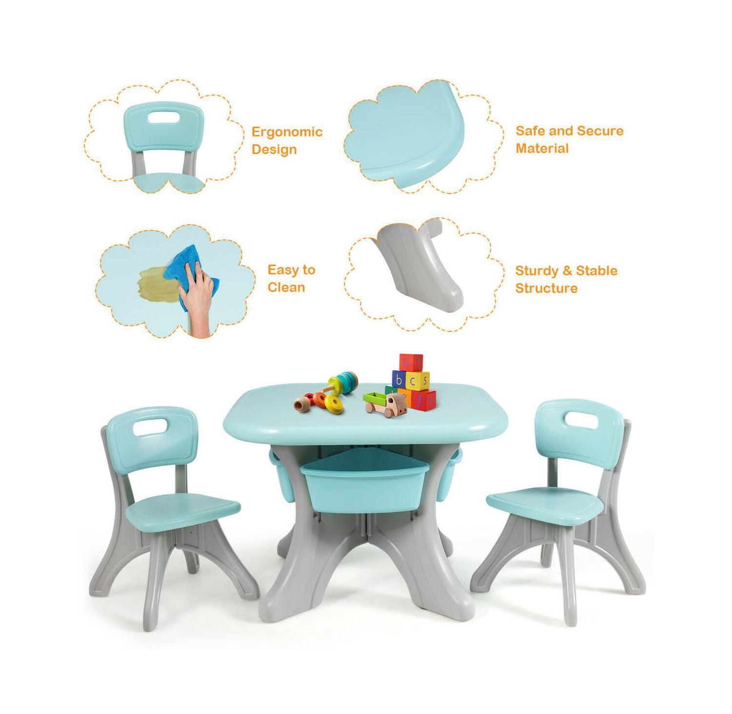 Kids In/Outdoor Plastic Storage Play Table & Chair Set, 3-Piece