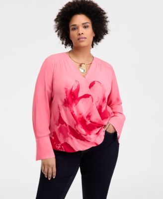 I.N.C. International Concepts - Plus Size Cuffed Surplice Blouse