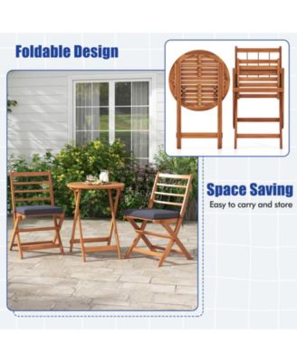 3 Pieces Acacia Wood Patio Bistro Set with Cushions