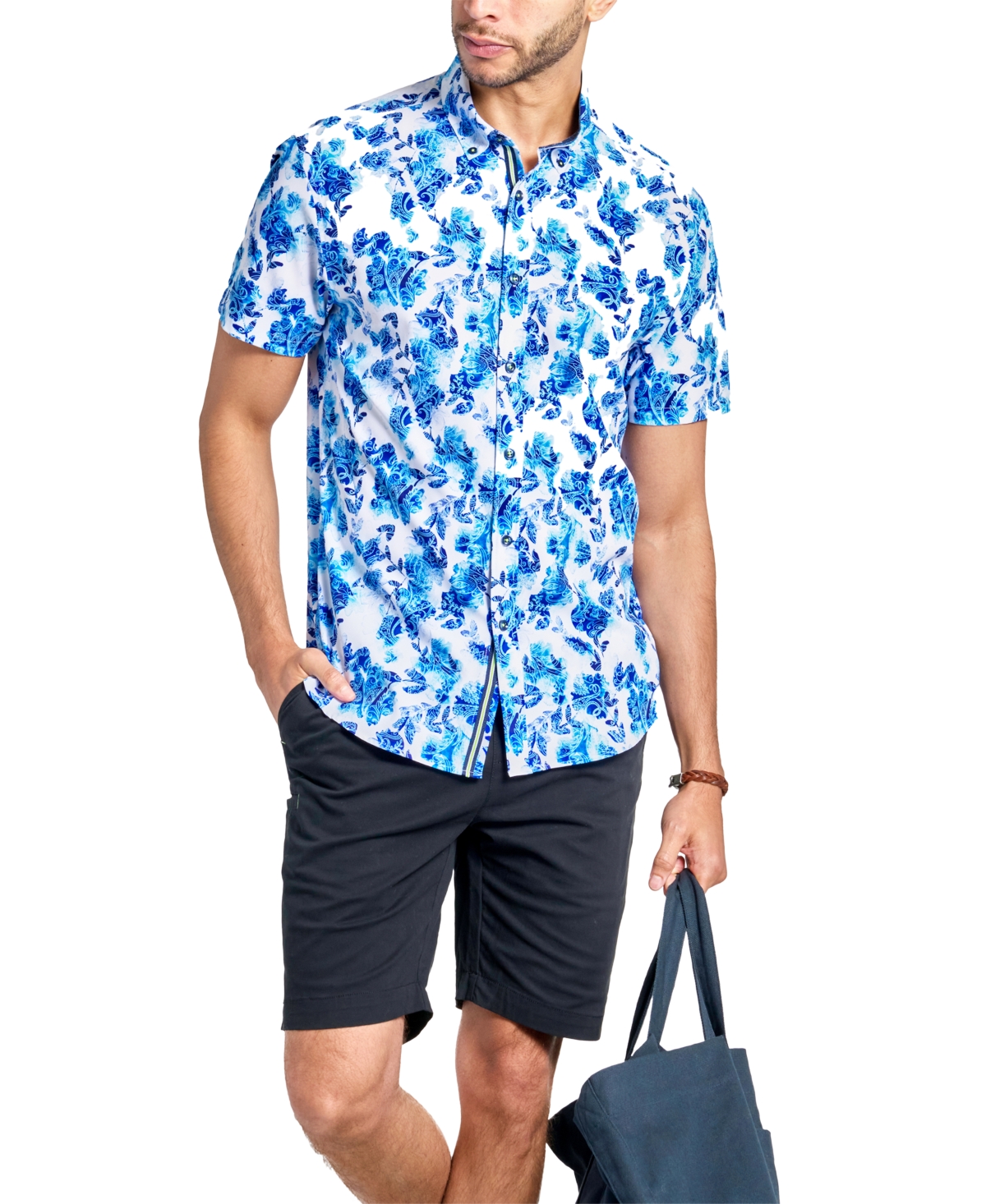 Society of Threads Men's Regular Fit Non-Iron Performance Stretch Paisley Floral Button-Down Shirt