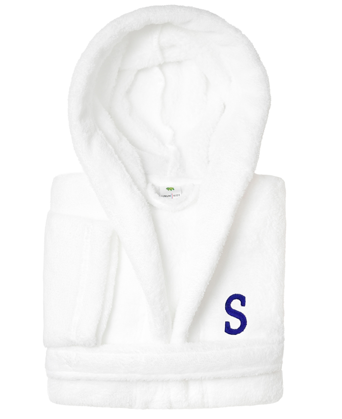 Linum Home Personalized Kids Super Plush Hooded Bathrobe In White,navy S