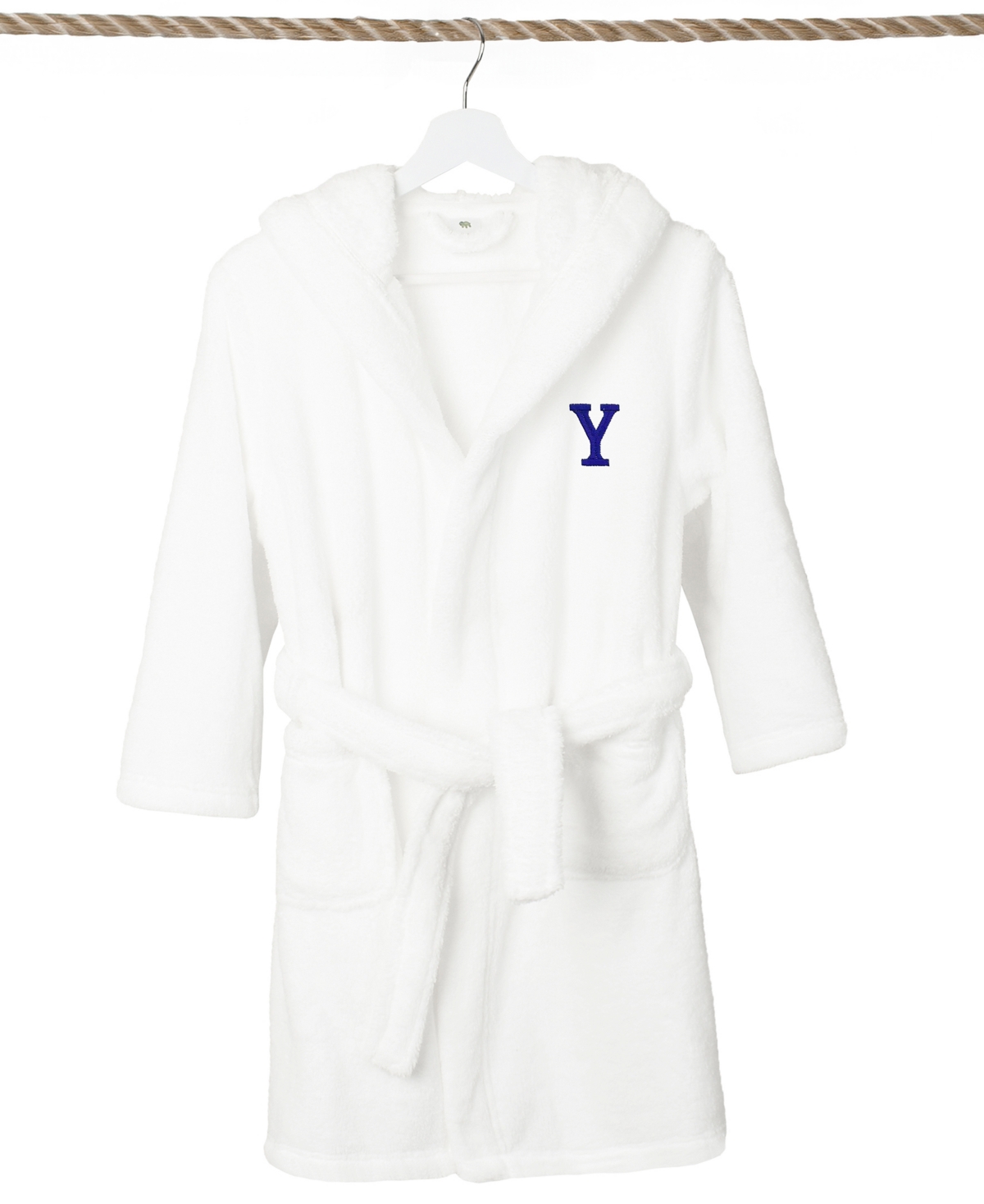 Shop Linum Home Personalized Kids Super Plush Hooded Bathrobe In White,navy Y