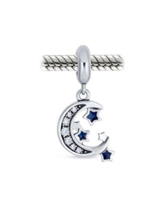 Crescent Moon Star Dangle Charm Bead Sterling Silver Bracelet