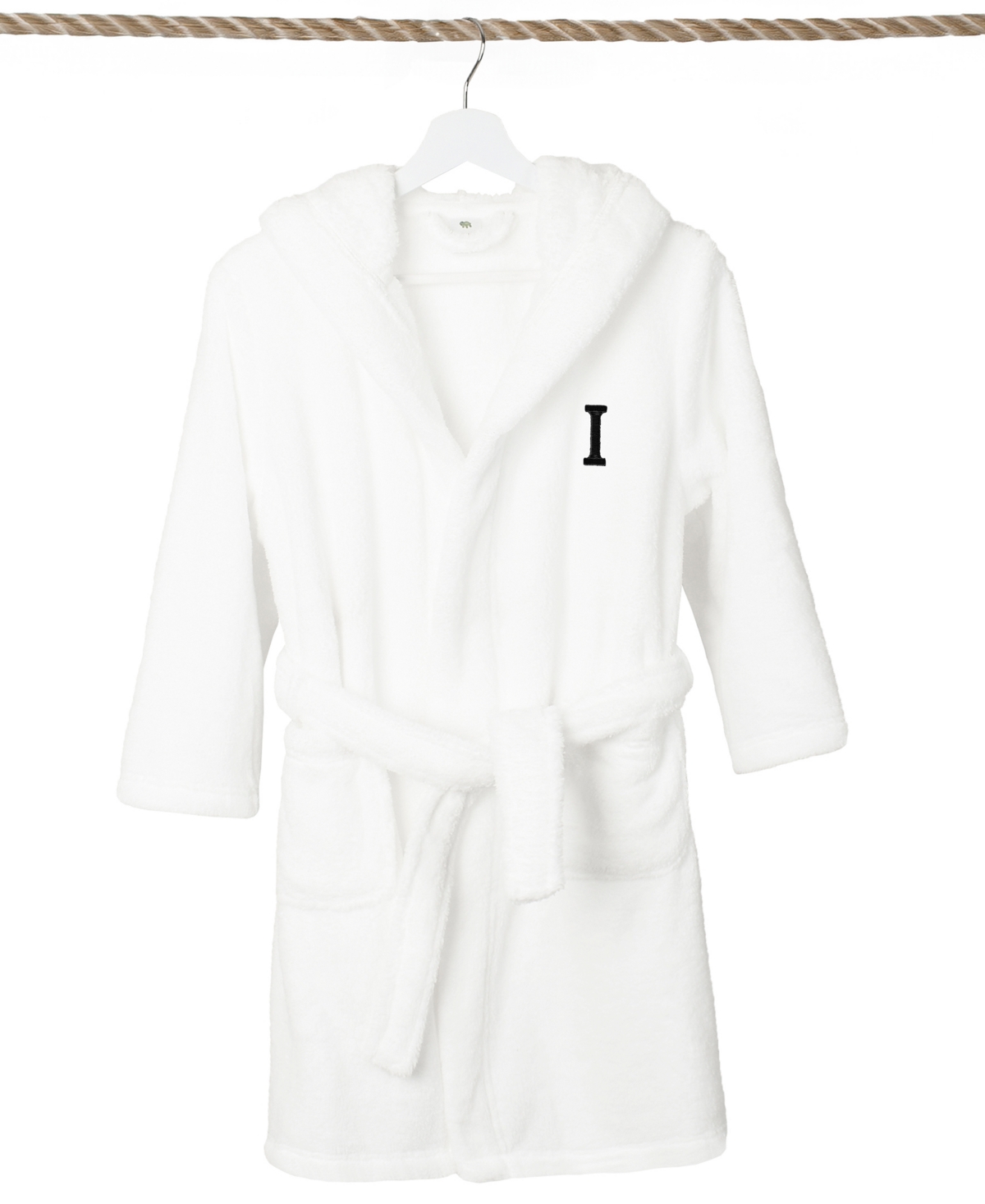 Linum Home Personalized Kids Super Plush Hooded Bathrobe In White,black I