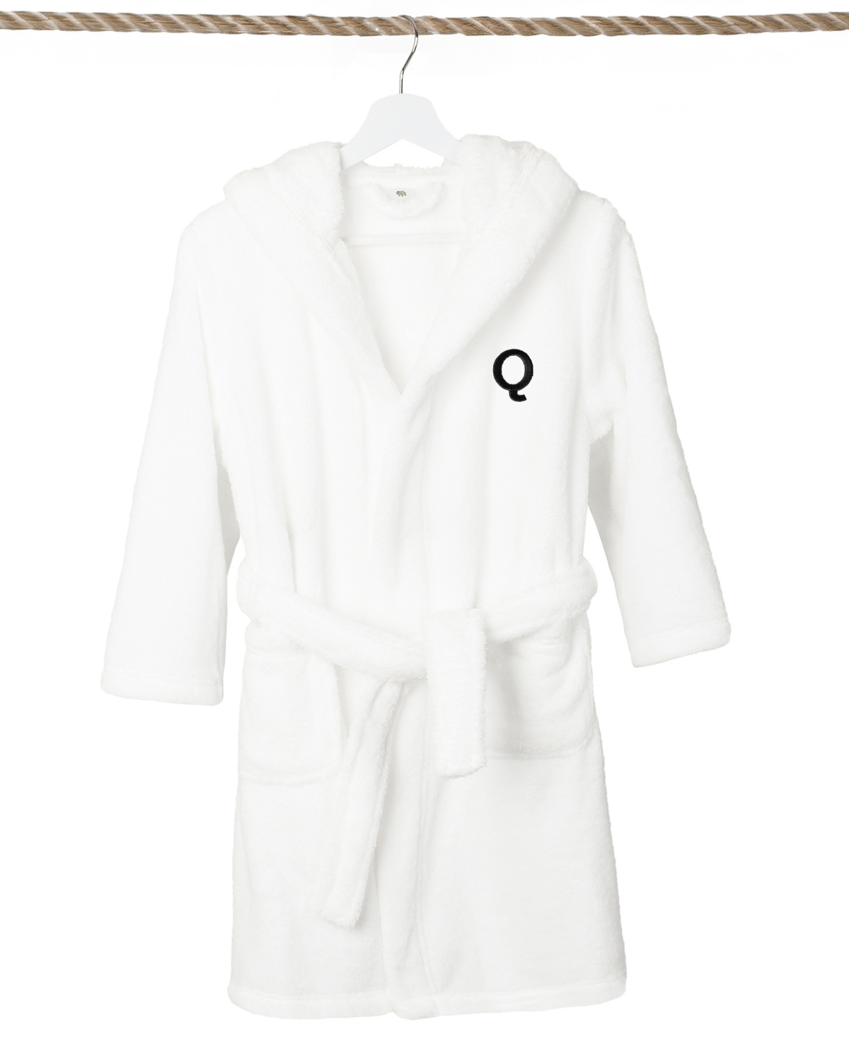 Linum Home Personalized Kids Super Plush Hooded Bathrobe In White,black Q