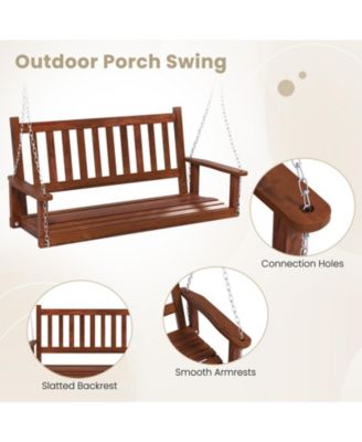 2-Person Wooden Outdoor Porch Swing with 500 lbs Weight Capacity