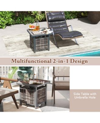 21.5 Inches Outdoor PE Rattan Side Table Square End Table with Umbrella Hole