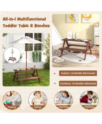 Outdoor 4-Seat Kid's Picnic Table Bench with Umbrella