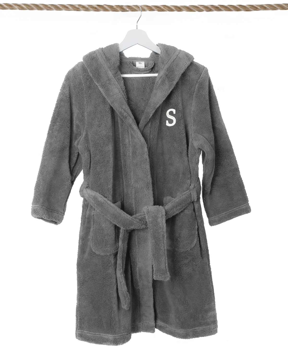 Shop Linum Home Personalized Kids Super Plush Hooded Bathrobe In Grey,white S