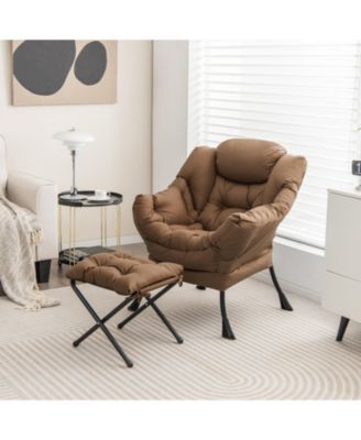 Modern Accent Sofa Chair with Folding Footrest and Side Pocket