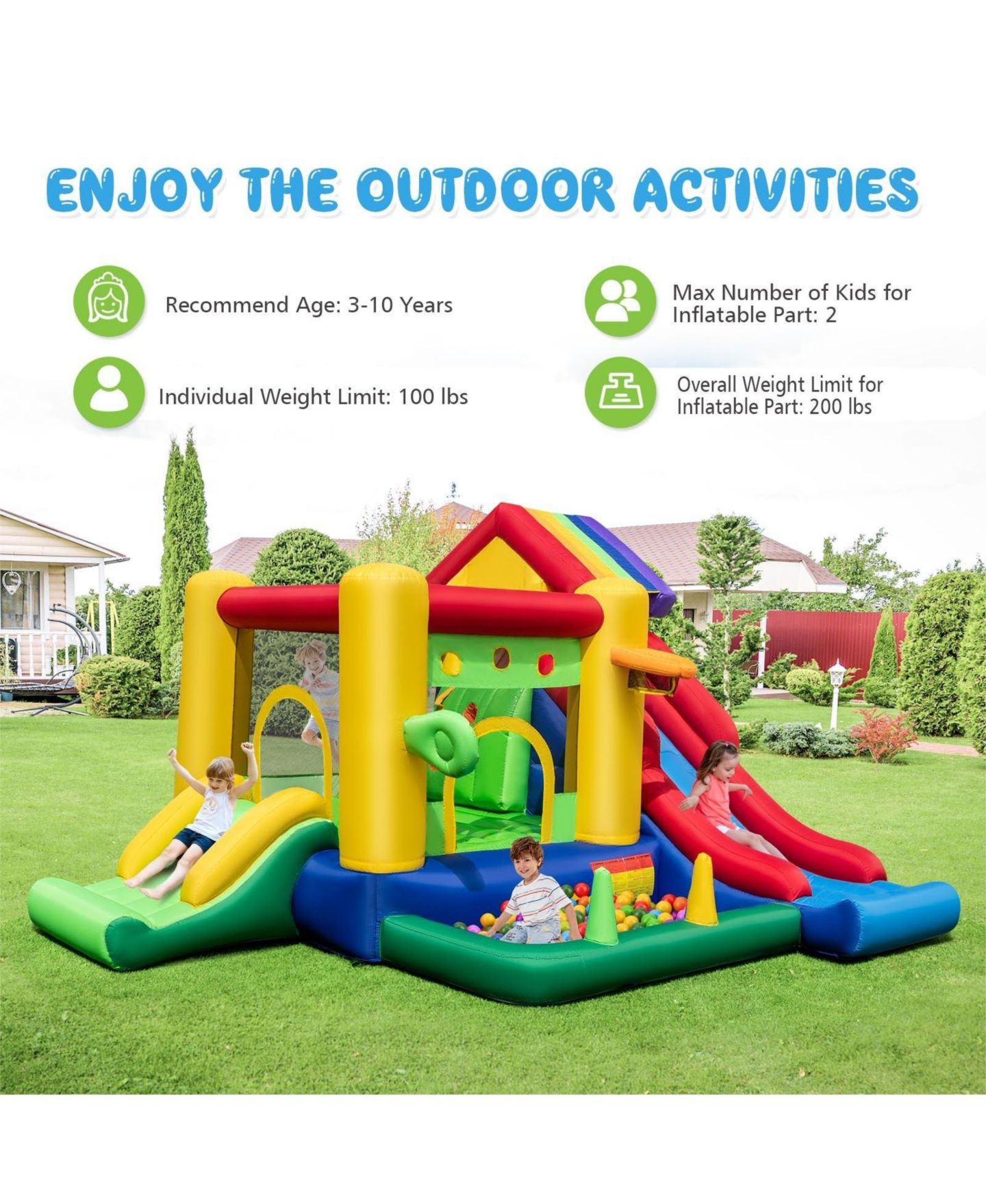 Детские игрушки GOUUN Inflatable Bounce Castle with Double Slides and 735W Blower, цвет: Жёлтый — фото 2