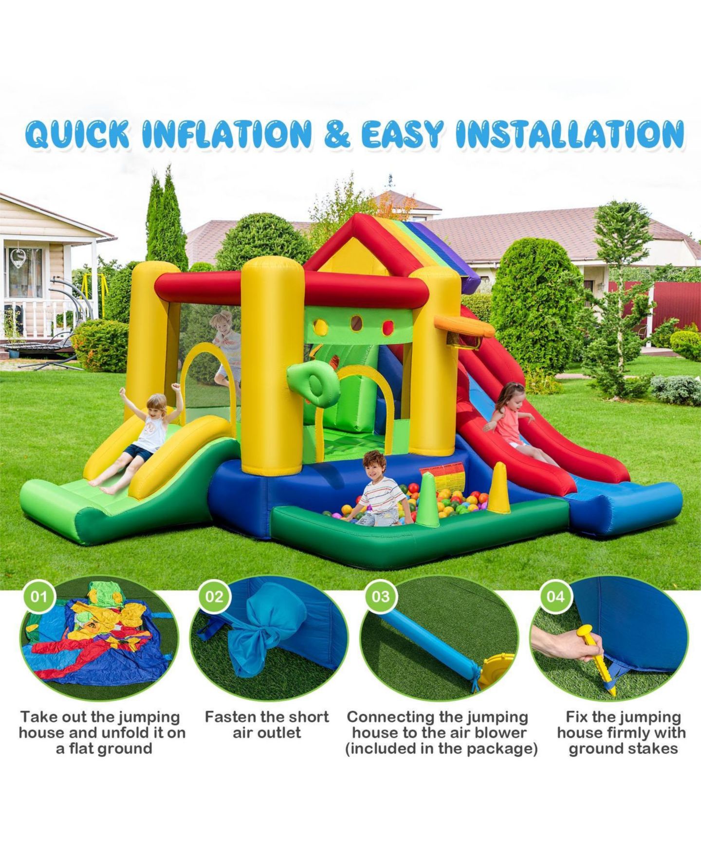 Детские игрушки GOUUN Inflatable Bounce Castle with Double Slides and 735W Blower, цвет: Жёлтый — фото 7