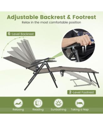 2 Piece Patio Folding Chaise Lounge Chairs Recliner with 6-Level Backrest