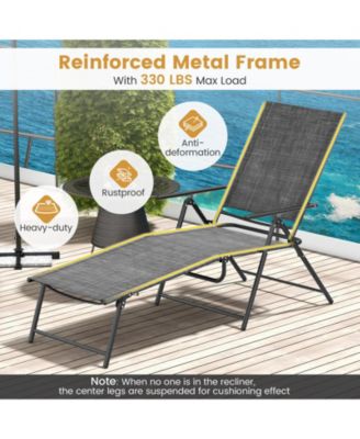 2 Piece Patio Folding Chaise Lounge Chairs Recliner with 6-Level Backrest