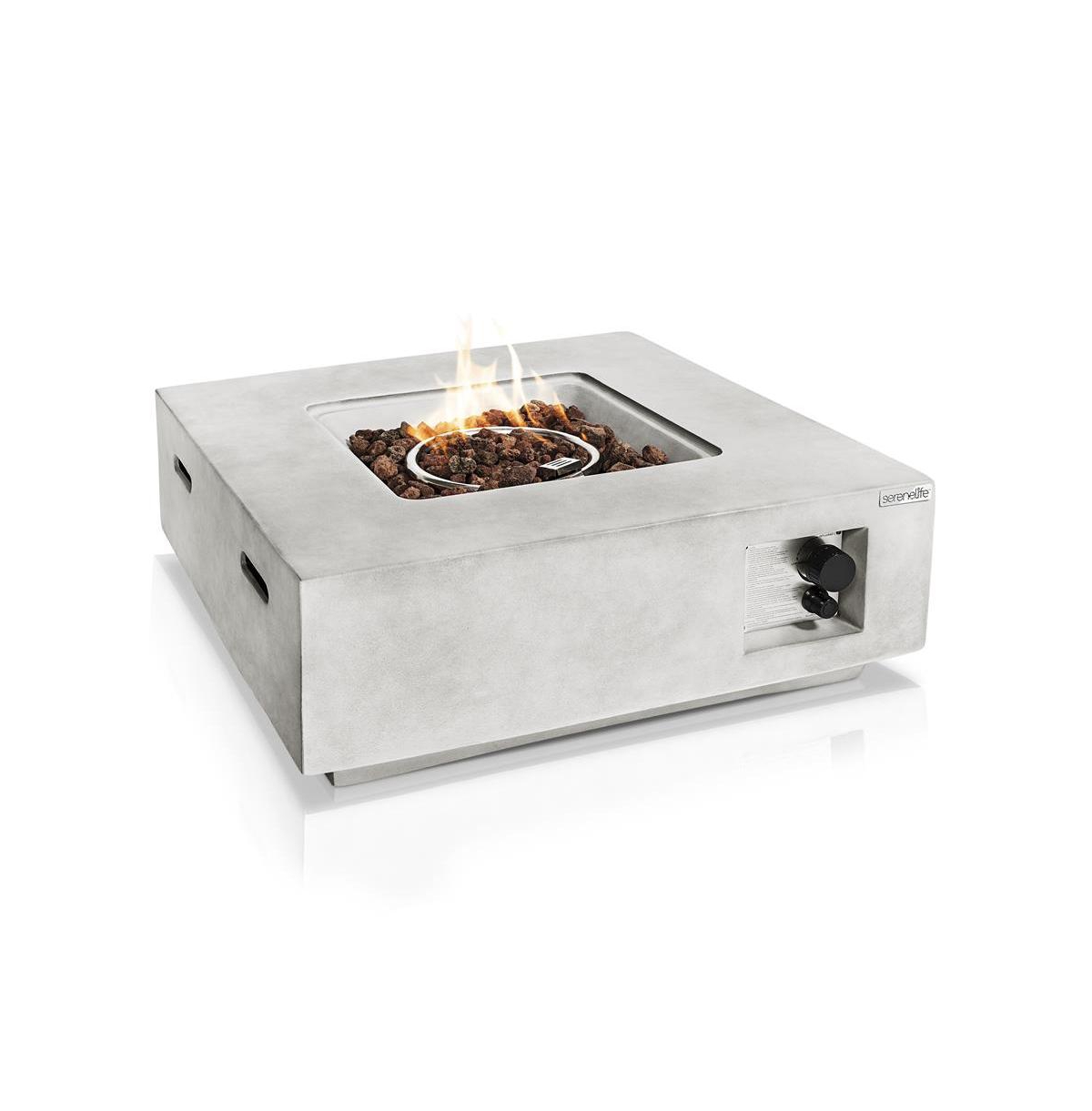 SereneLife 40,000 Btu Square Propane Gas Fire Pit Table with Lava Rocks and Cover - Grey