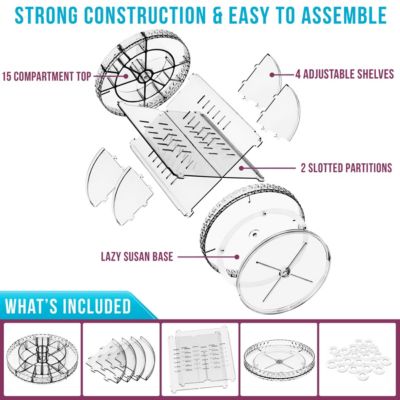 360 Rotating Makeup Organizer - Spinning cosmetics organizer, Adjustable Shelves for Make Up, Perfume & more