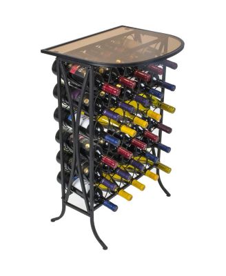 Wine Rack Stand Bordeaux Chateau Style with Glass Table - Holds 30 Bottles