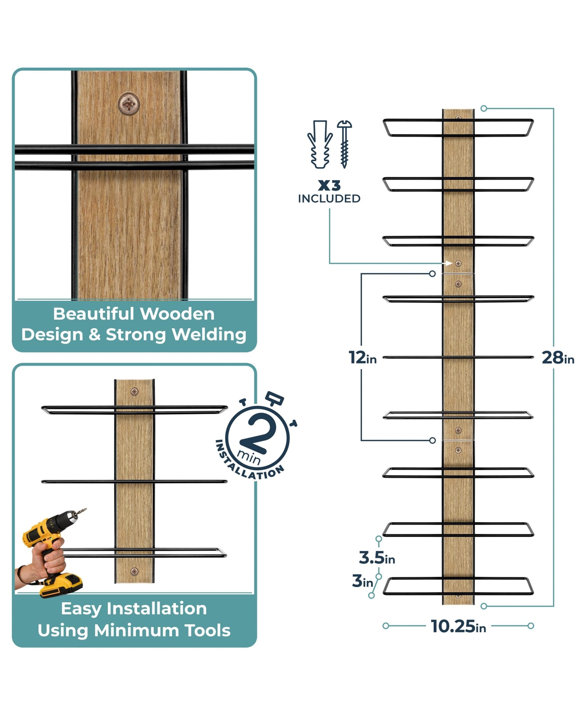 Sorbus 9 Bottle Mahogany Wood Wall Mounted Wine Rack - Perfect for Home Bar, Kitchen, Dining Room, Wall Wine Bottle