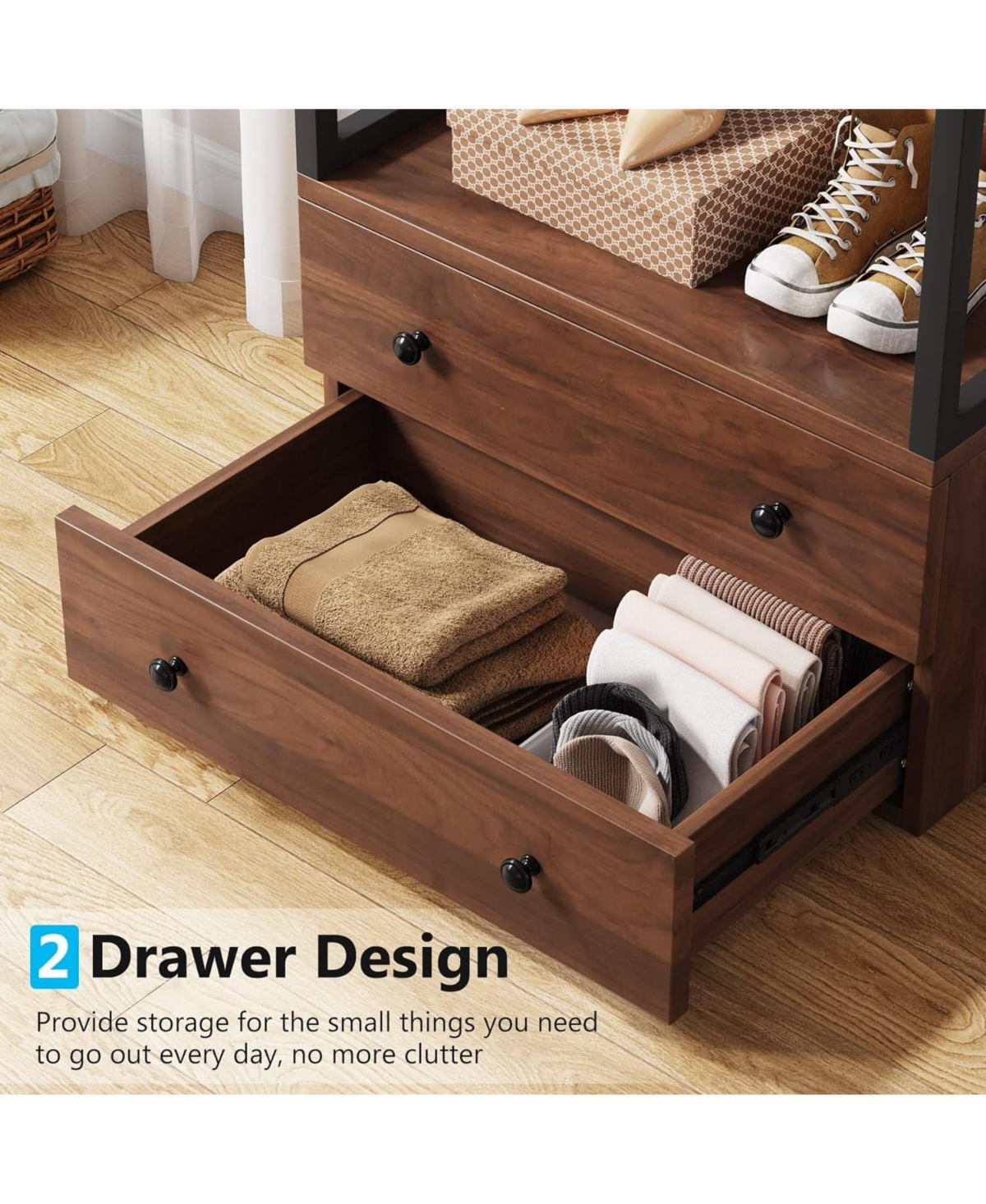 Tribesigns Freestanding Closet Organizer Small Clothes Rack With Drawers And Shelves, Heavy Duty Coat Rack Smal In Rustic Brown