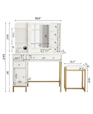 anity Desk with Mirror, Makeup Vanity Table with Chair & Charging Station