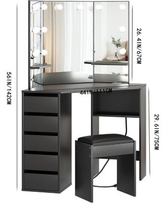 Vanity Desk with Mirror and Lights - Vanity with 3 Lighting Options