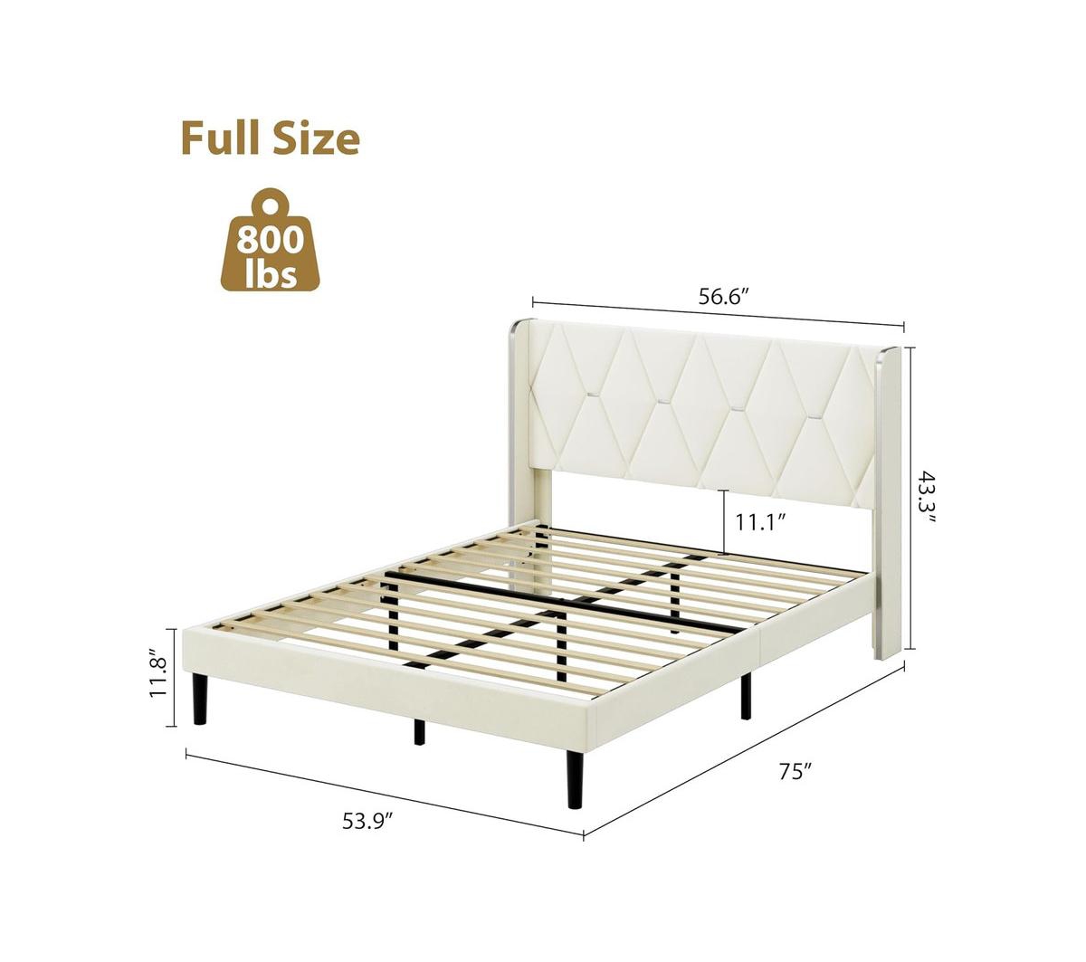 gaomon Size Bed Frame, Platform Metal Bed Frame with Velvet Bed Board, Solid Wooden Board Support, No Noise -khaki