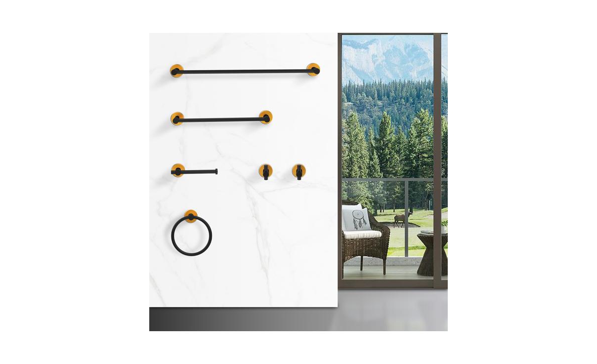 Slickblue Bathroom Hardware Set, 6-Piece Towel Bar Set in Thickened Space Aluminum - Black