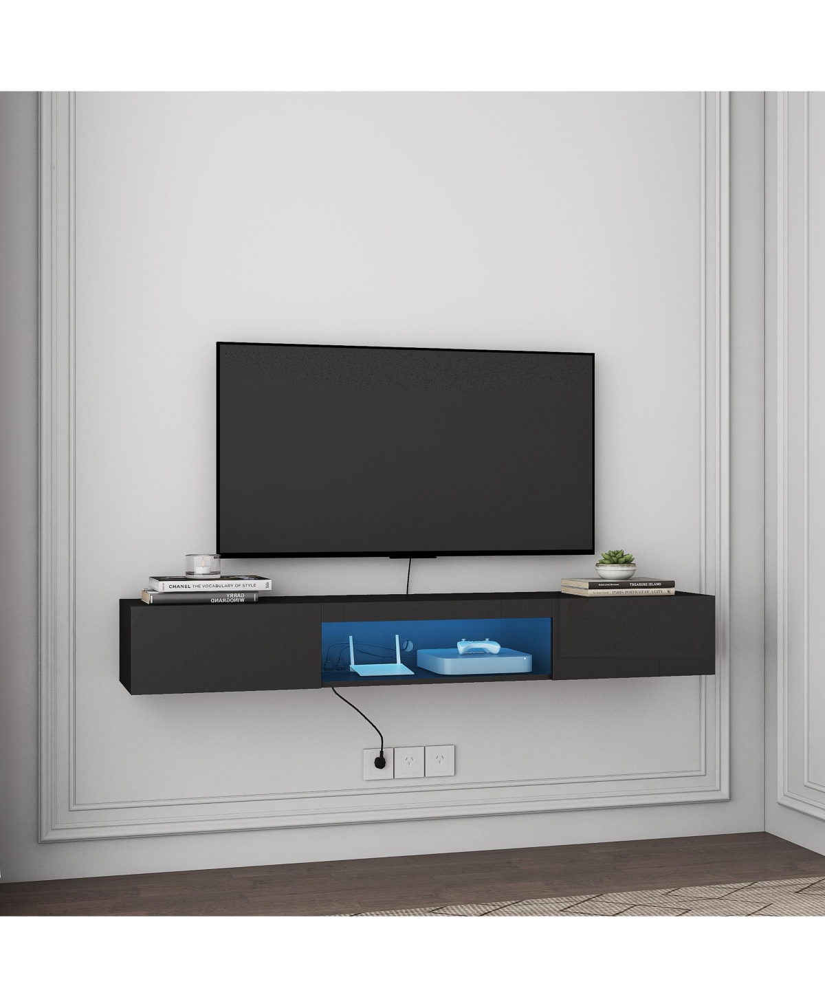 Slickblue Modern Floating Wall-Mounted Tv Stand with 20 Color LEDs and Storage for Stylish Living Rooms