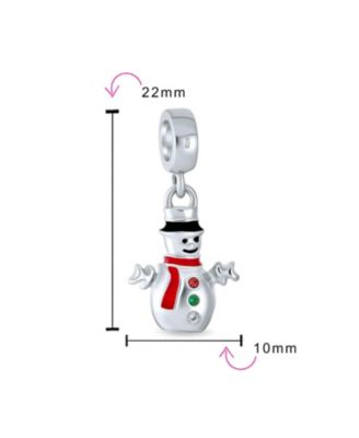 Christmas Crystal Snowman Dangle Charm Bead .925 Sterling Silver