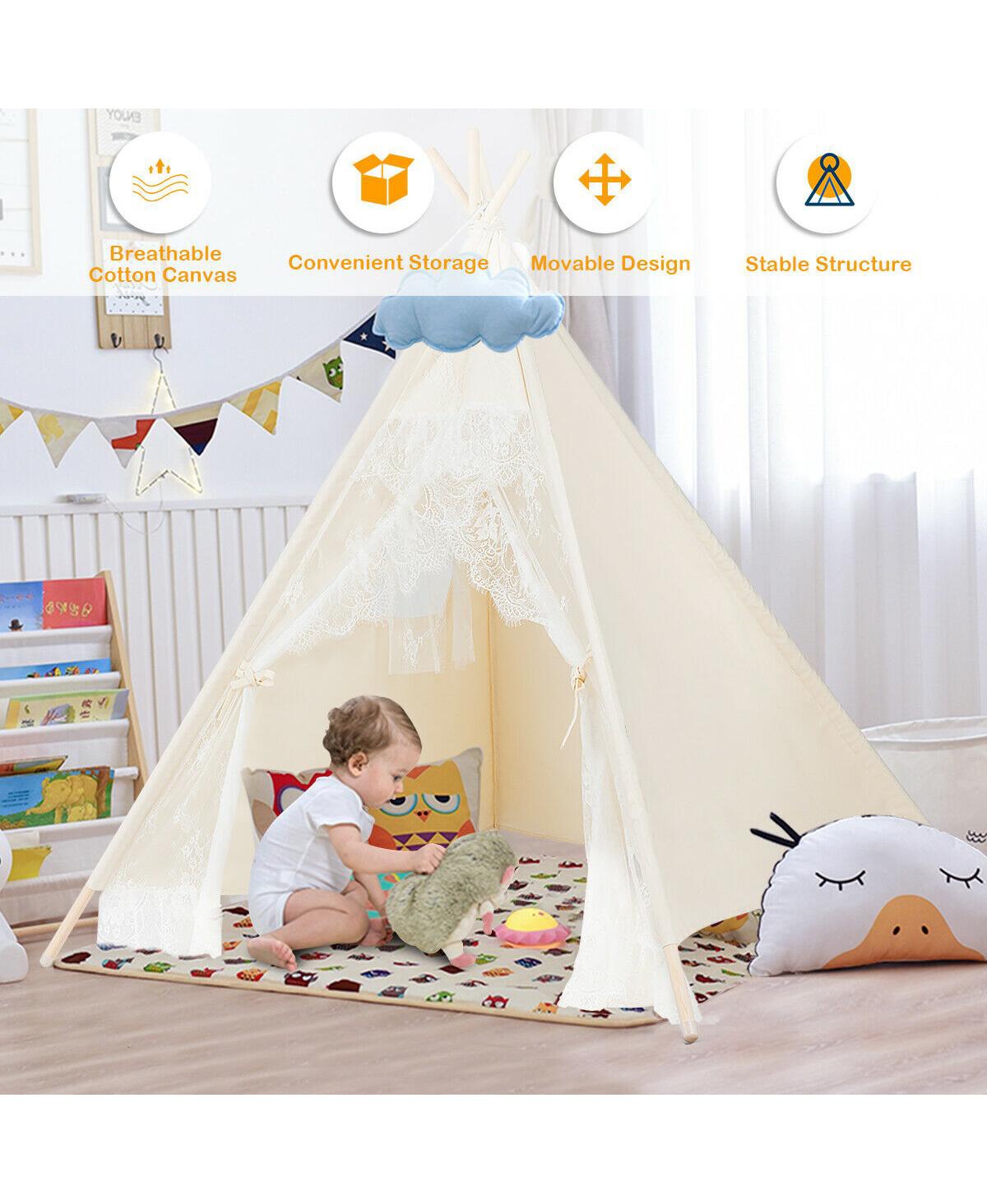 Gymax Kids Lace Teepee Tent Folding Children Playhouse W/Bag Christmas