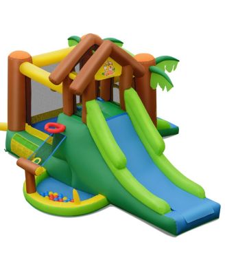 Inflatable Jungle Bounce House w/ Dual Slides Climbing Wall Jumping Area