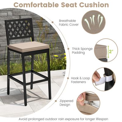 4 PCS Outdoor Bar Stools 27   Counter Height Barstools w/ Removable Cushions