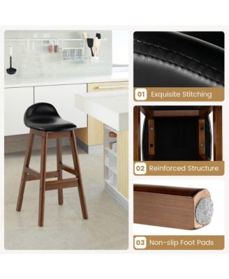 Set of 4 Upholstered PU Leather Barstools 27.5'' Wooden Dining Chairs Black & Brown