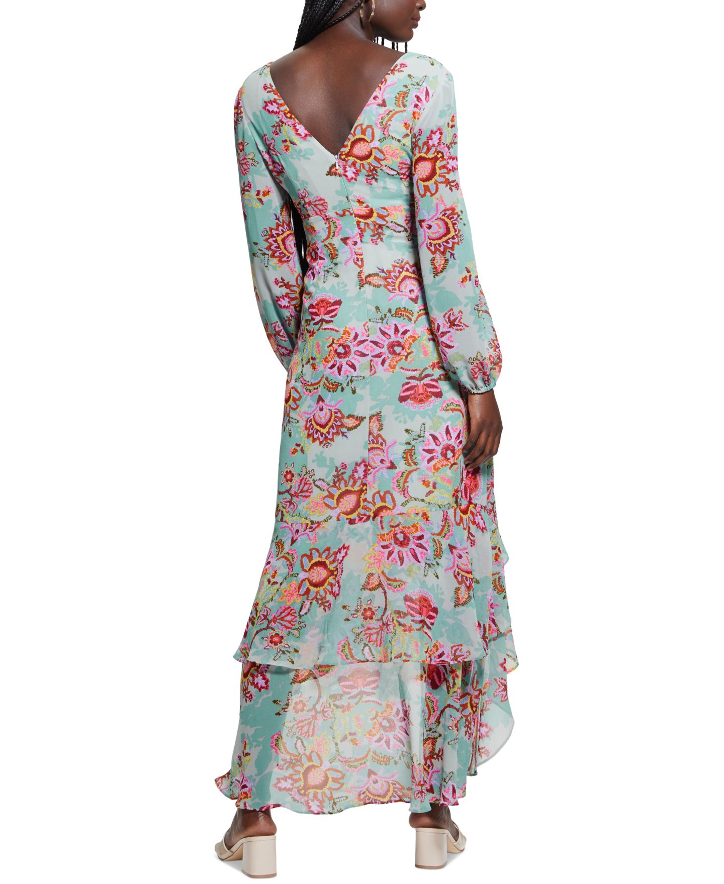 Женское платье GUESS Shelia V-Neck Long-Sleeve High-Low, цвет: Serene Mosaic — фото 2
