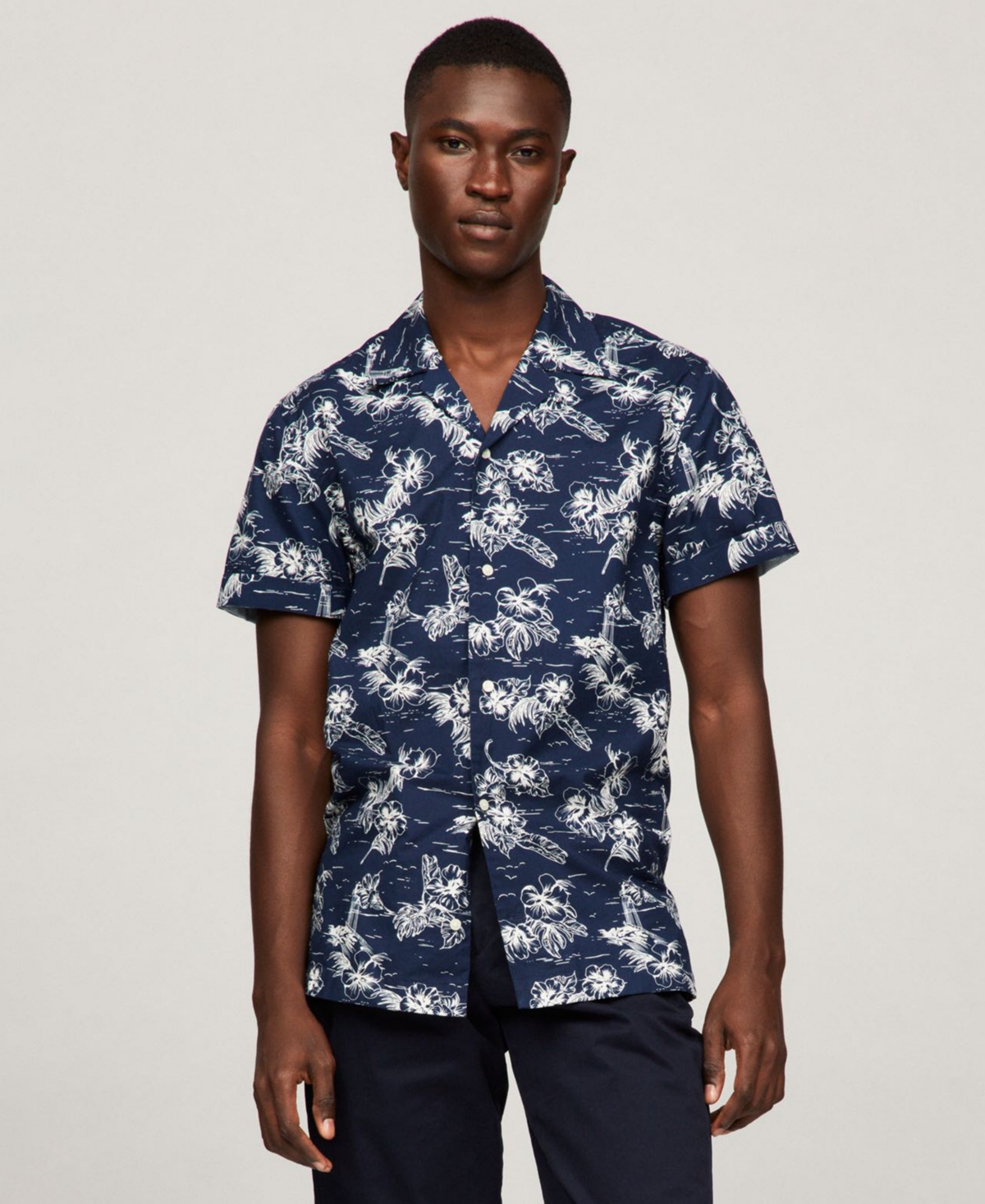 Shop Tommy Hilfiger Men's Printed Short Sleeve Flex Poplin Shirt In Night Sky,allover