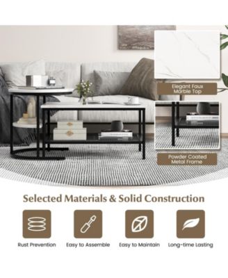 Set of 2 Nesting Table with Extra Storage Shelf for Living Room