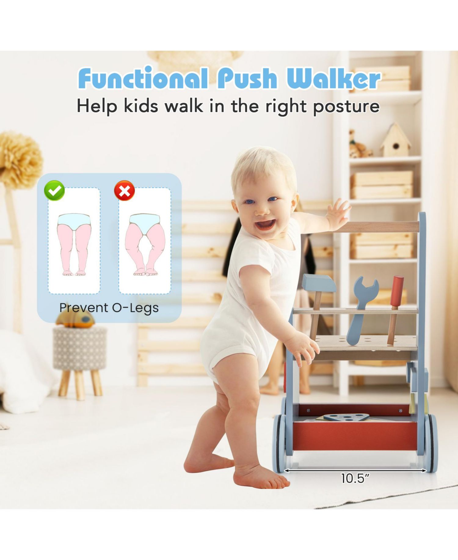 2-in-1 Wooden Toddler Push Walker