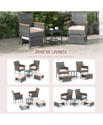 5 Pieces Patio Conversation Set with Soft Cushions and Ottomans