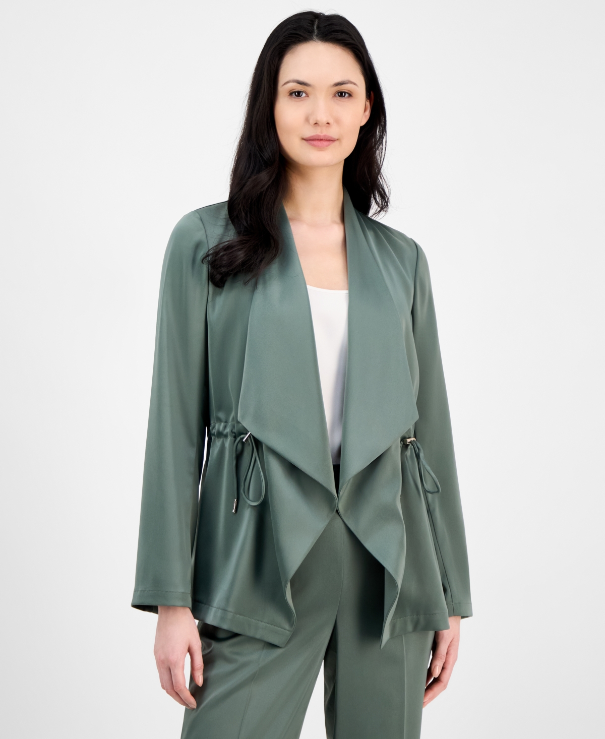 ANNE KLEIN WOMEN'S DRAPE-FRONT DRAWSTRING-WAIST JACKET 