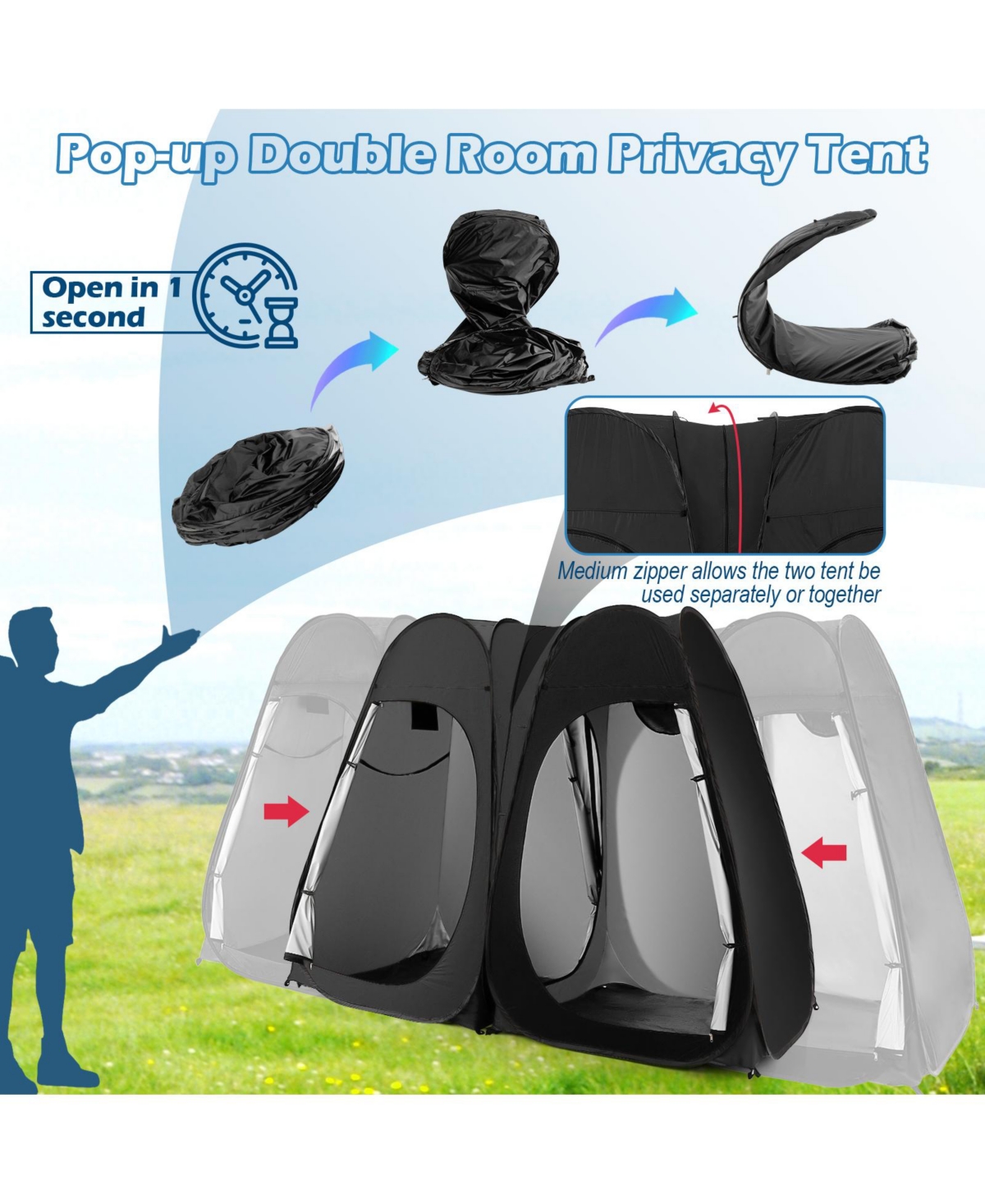 Gouun Oversized Pop Up Shower Tent with Window Floor and Storage Pocket