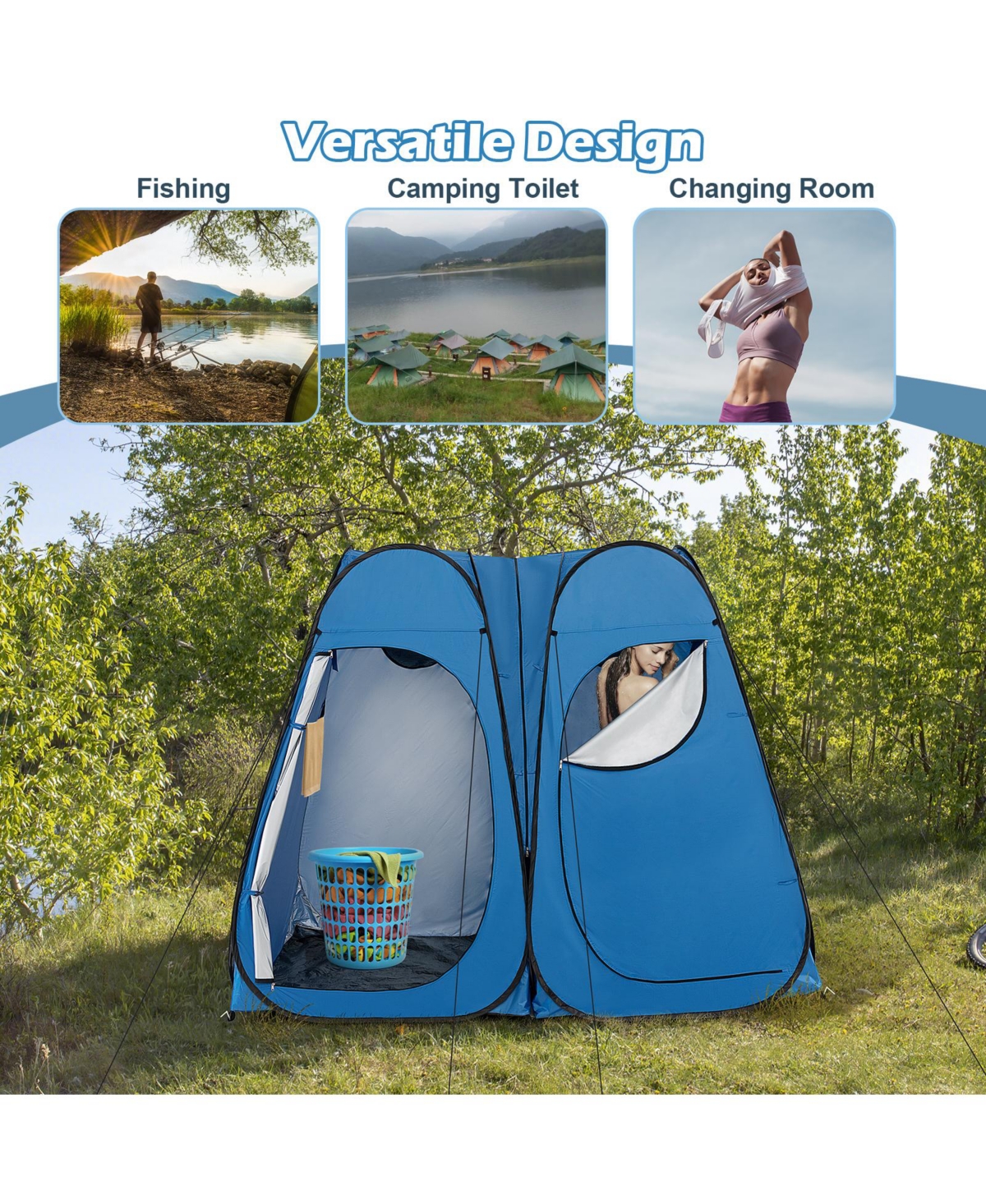 Gouun Oversized Pop Up Shower Tent with Window Floor and Storage Pocket