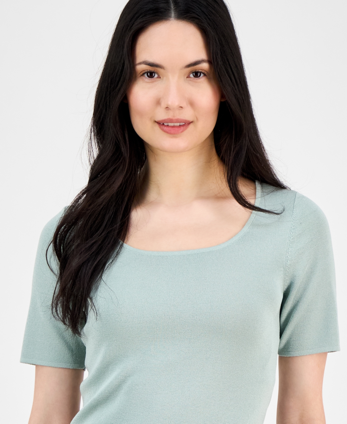 Shop Anne Klein Women's Short-sleeve Sweater Top In Soft Aloe
