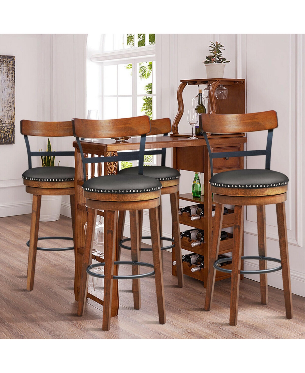 Gymax Set of 4 BarStool 30.5'' Swivel Pub Height Dining Chair with Rubber Wood Legs