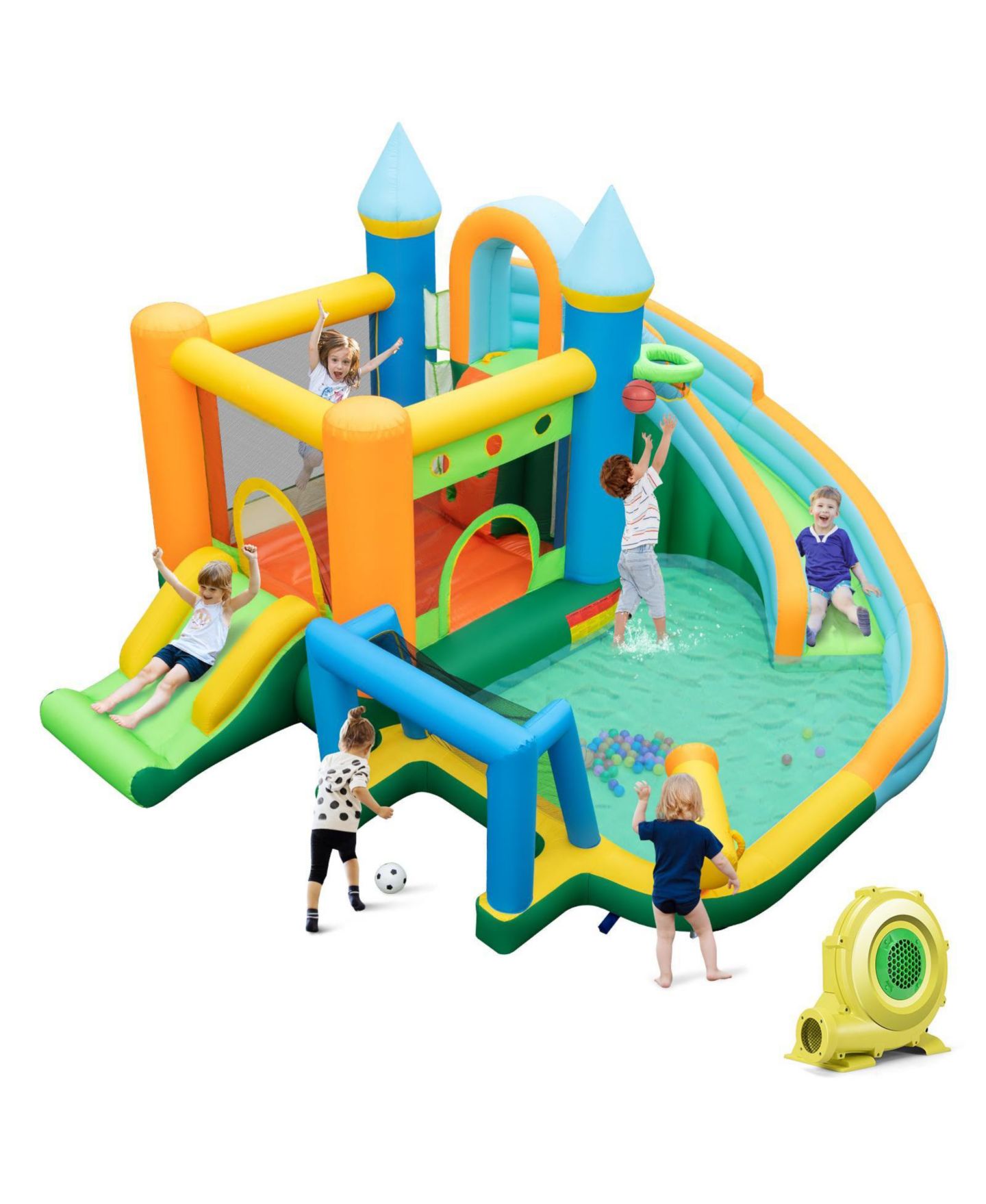 Детские игрушки GOUUN Inflatable Water Slide with Dual Slides and Splash Pool Bounce House with 735W Blower, цвет: Синий — фото 1