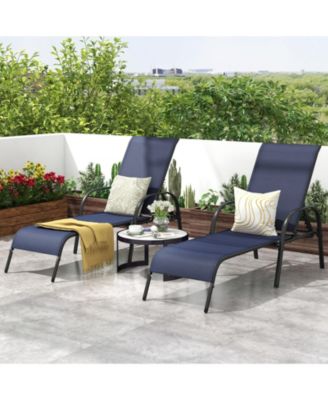 2 Pcs Outdoor Patio Lounge Chair Chaise Fabric with Adjustable Reclining Armrest