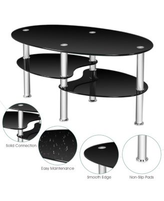 Tempered Glass Oval Side Table